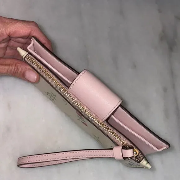 Coach Wallet Wristlet Floral Wildflower Saffiano Leather Phone Case Clutch Pink - Picture 11 of 16